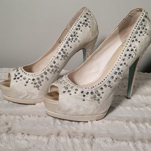Betsey Johnson vow open toe platform heels rhinestones